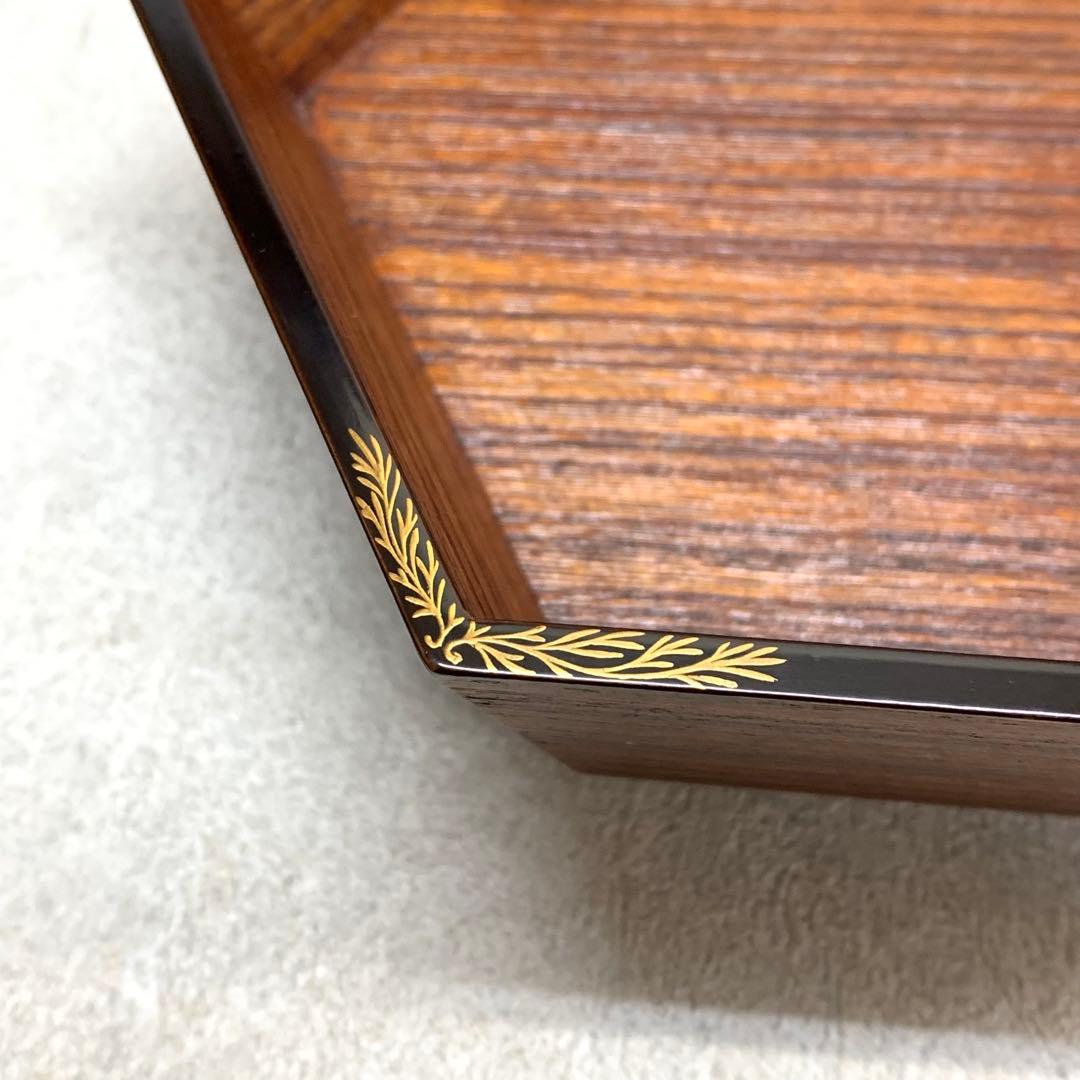 菓子器 堅地屋清兵衛 塗師 茶道具 茶の湯 木目 六角