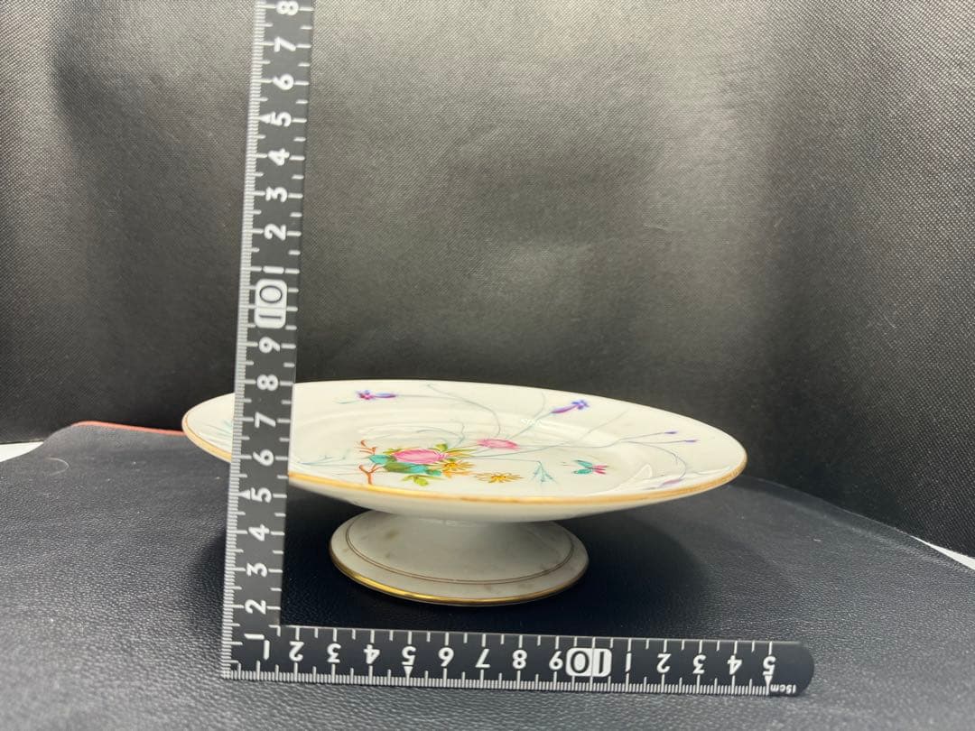 フランス　アンティーク　ハンドペイント　アザミ？花柄　高台②