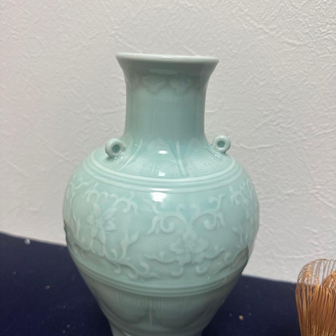 青磁花瓶　骨董品　アンティーク　中国　古美術