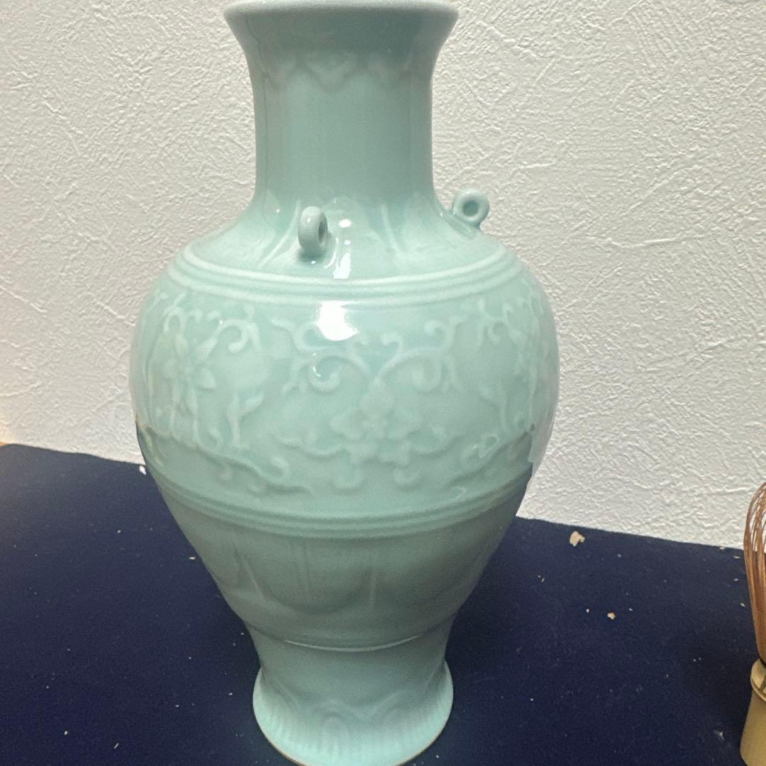 青磁花瓶　骨董品　アンティーク　中国　古美術