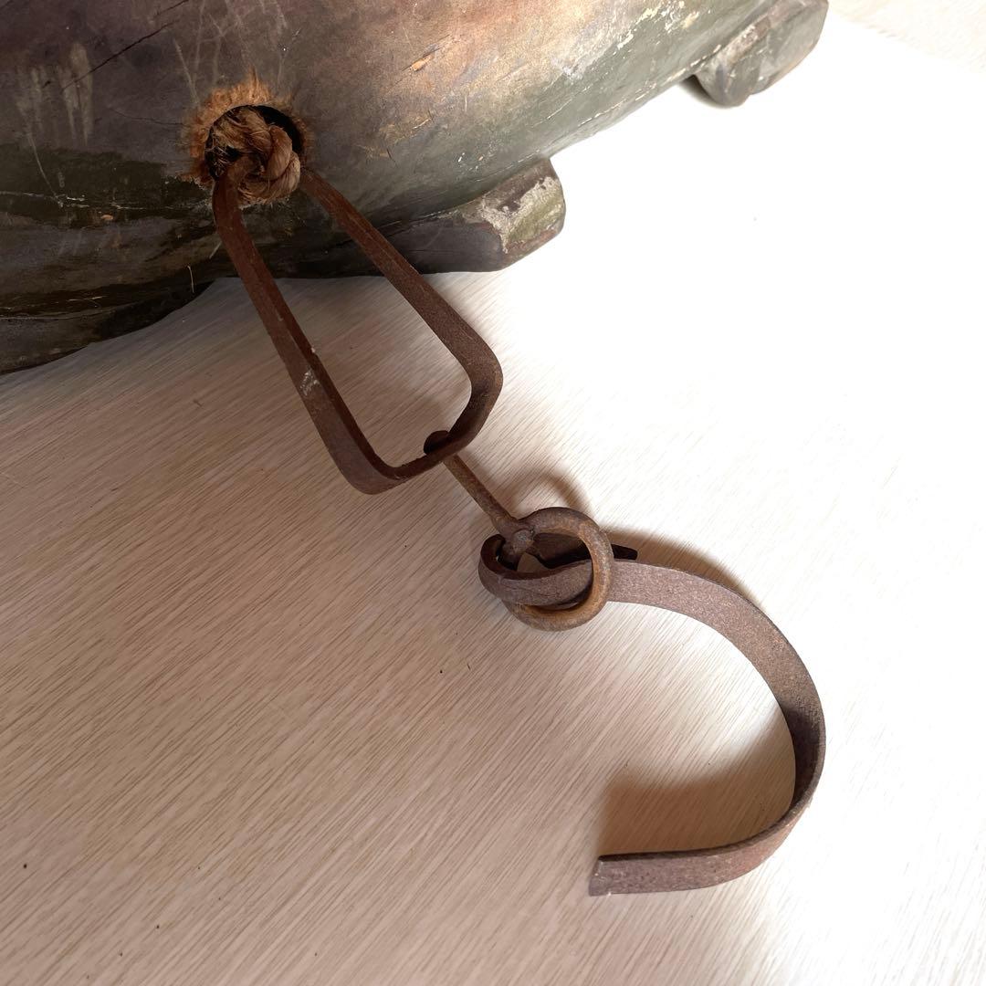 自在鉤 鯉 木彫り 古民具 アンティーク インテリア　和インテリア　昭和レトロ