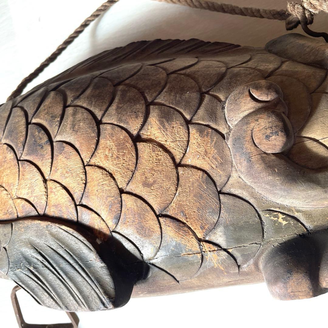 自在鉤 鯉 木彫り 古民具 アンティーク インテリア　和インテリア　昭和レトロ