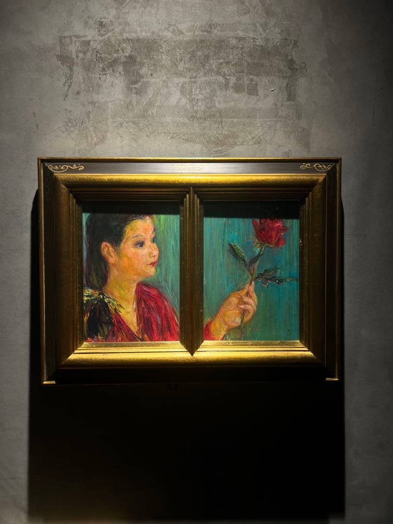 他の方発送×濱本久雄【花をもつ】肉筆油彩画　二連作