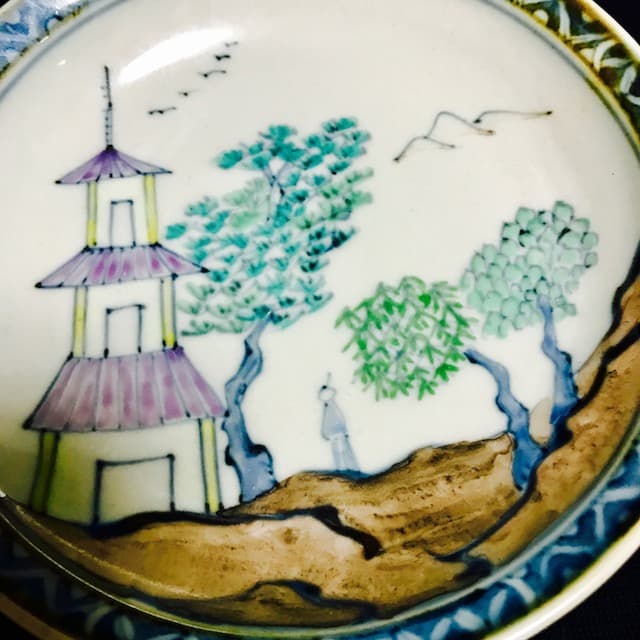 有田焼　5代　佐藤走波　染錦　高台5寸皿　15.5㎝