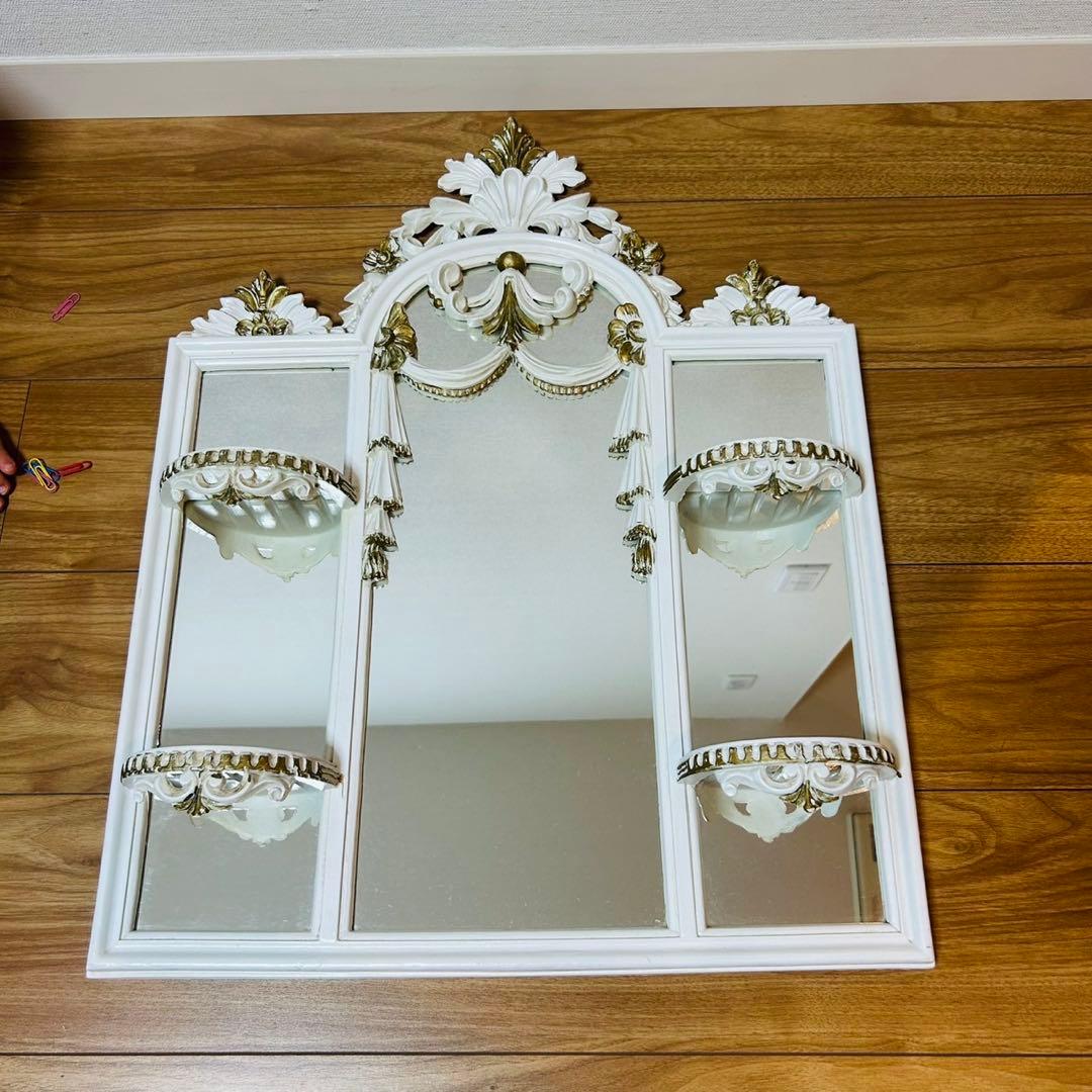 イタリア製輸入雑貨 ミラーコンソール 飾り棚 口ココアイボリー