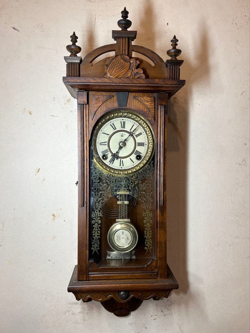 珍品　柱時計　装飾型　古時計　レトロ　ゼンマイ　ボンボン　アンティーク　振り子