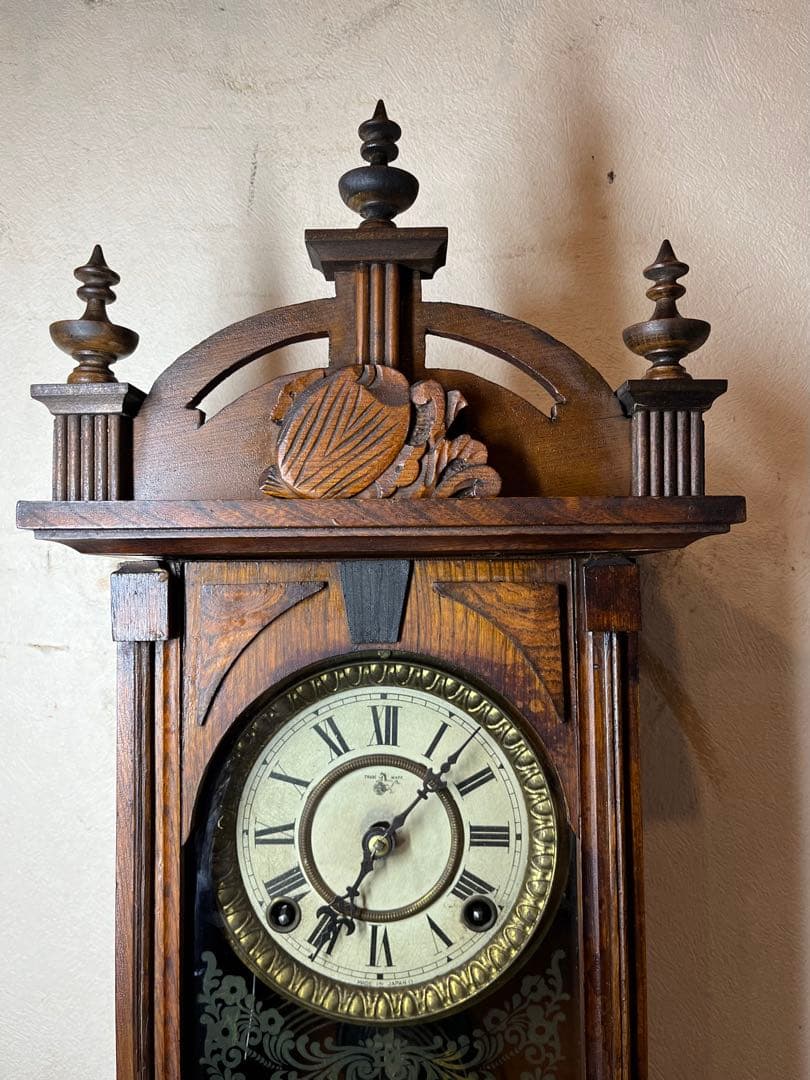 珍品　柱時計　装飾型　古時計　レトロ　ゼンマイ　ボンボン　アンティーク　振り子