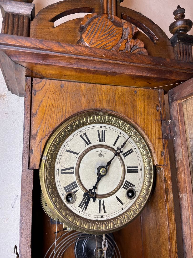 珍品　柱時計　装飾型　古時計　レトロ　ゼンマイ　ボンボン　アンティーク　振り子