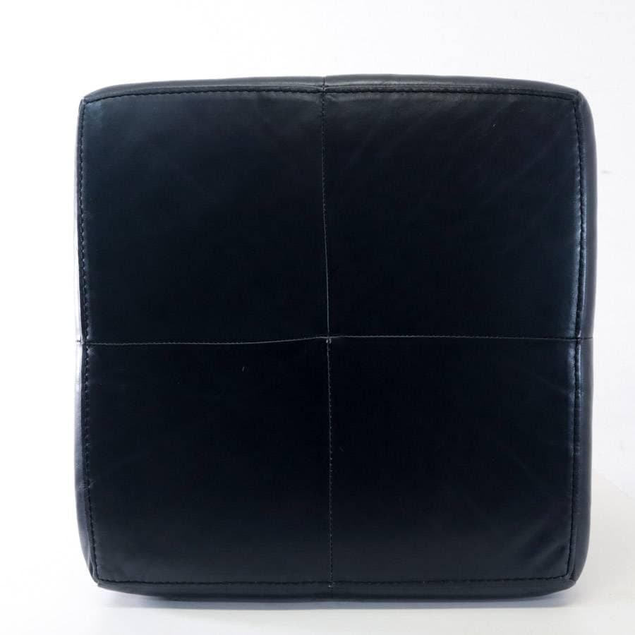 値下げIDC大塚家具 総本革 レザー張り スクエアスツール オットマン ブラック