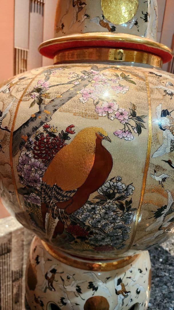 薩摩焼 特大 飾り壺 大壺 金襴手 金彩