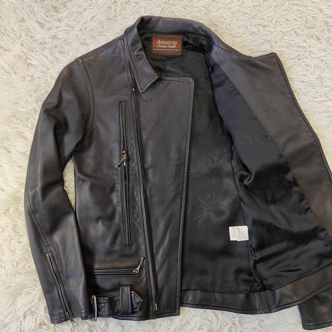 美品　drestripレザージャケット　ダブルライダース　裏地総柄　S