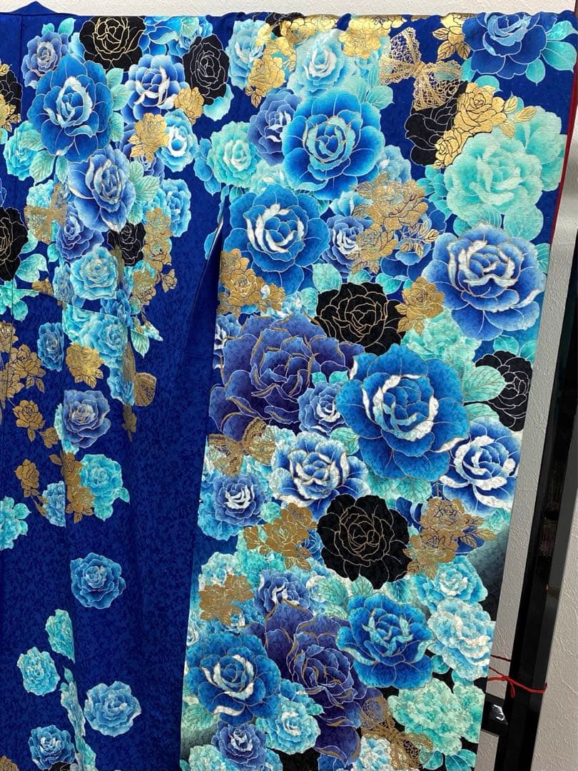 振袖 豪華 銀通し 刺繍 金彩 紋意匠 薔薇 身丈170cm 撥水加工済