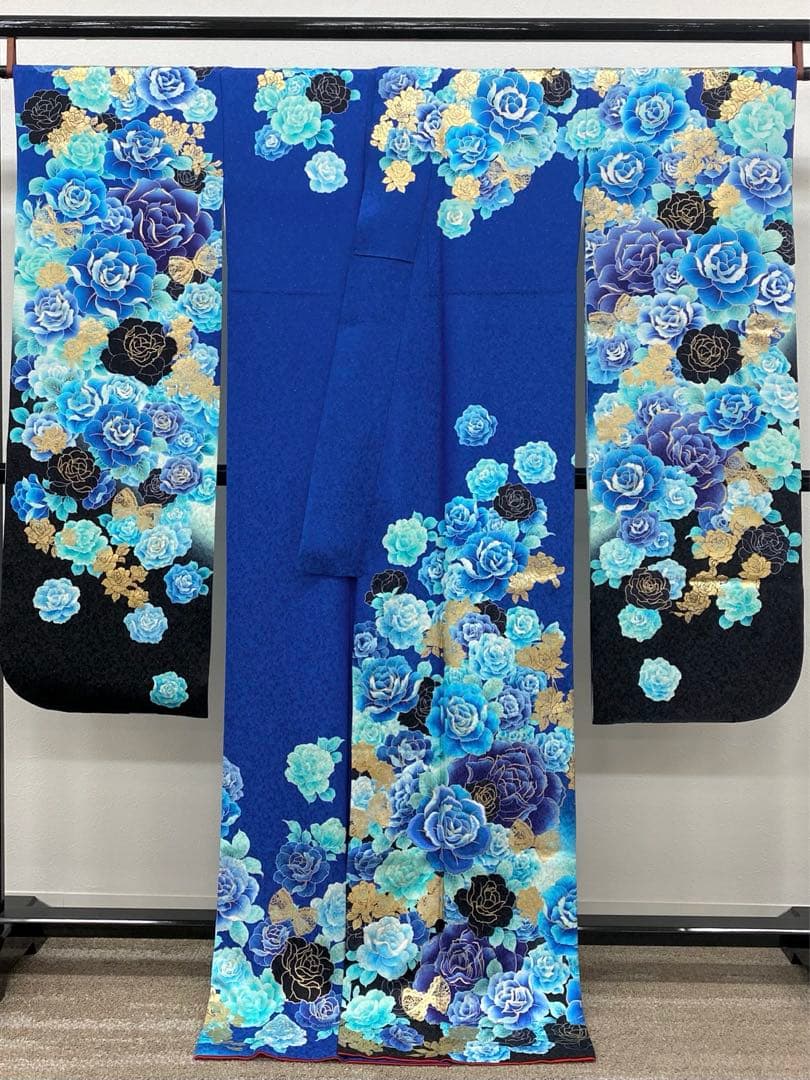 振袖 豪華 銀通し 刺繍 金彩 紋意匠 薔薇 身丈170cm 撥水加工済