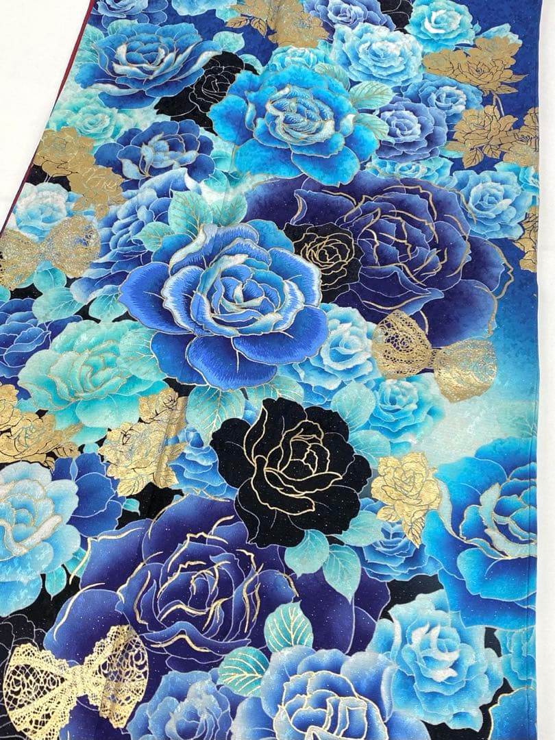 振袖 豪華 銀通し 刺繍 金彩 紋意匠 薔薇 身丈170cm 撥水加工済