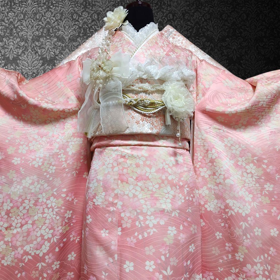 振袖フルセット(11点)・成人式・くすみ・桜・ピンク・胴裏正絹・逸品