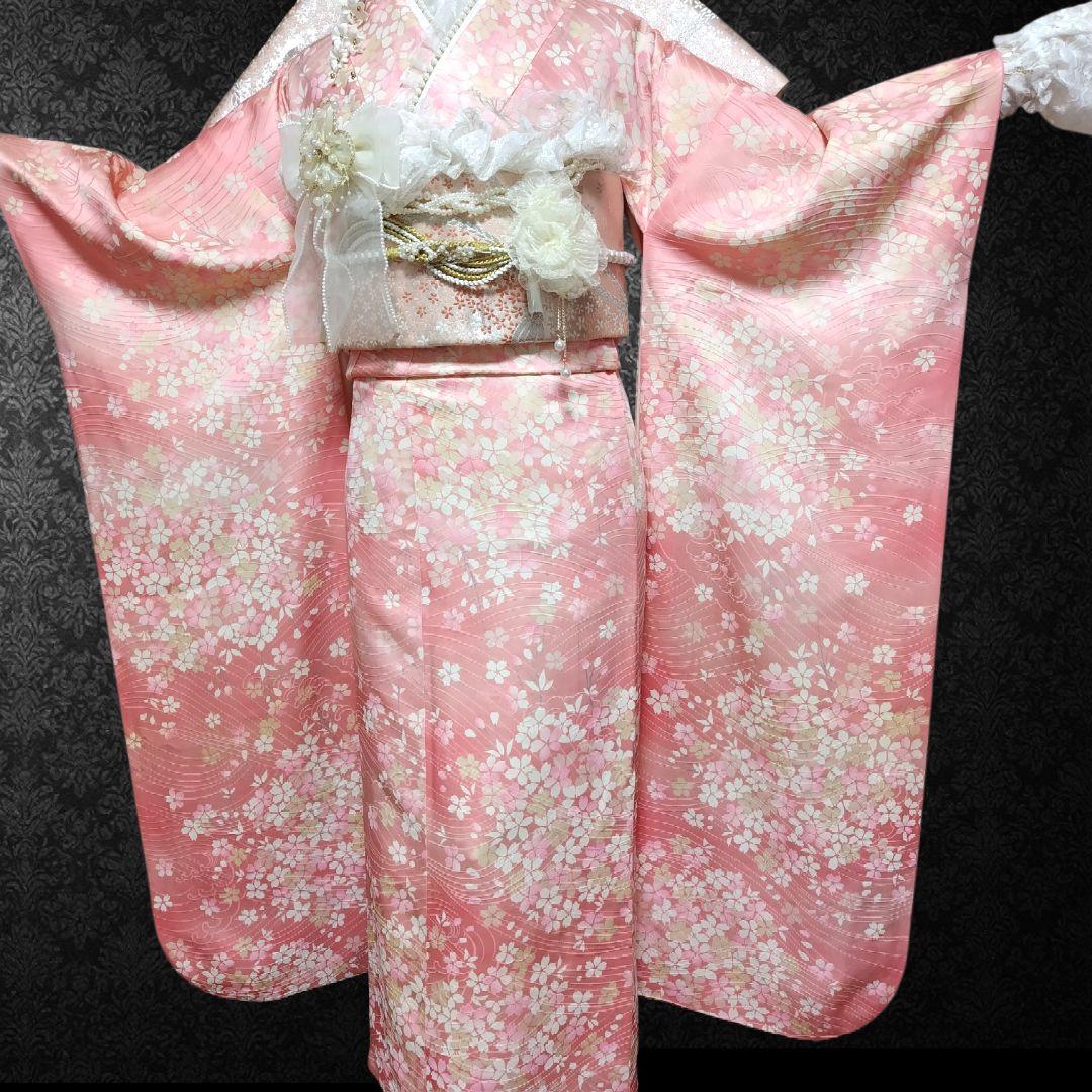 振袖フルセット(11点)・成人式・くすみ・桜・ピンク・胴裏正絹・逸品