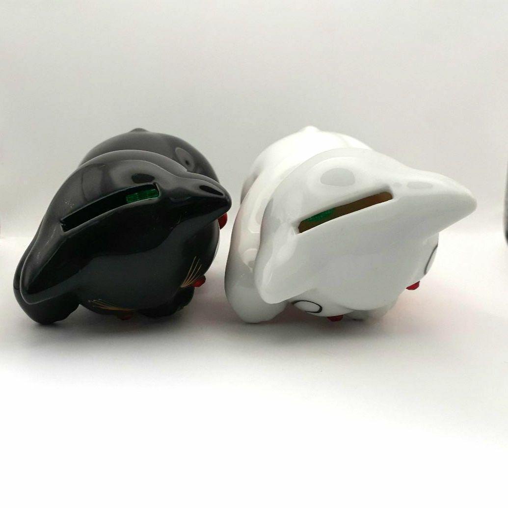 95 東海銀行ノベルティ 陶器製 リボン猫 貯金箱 2体セット 白黒 非売品