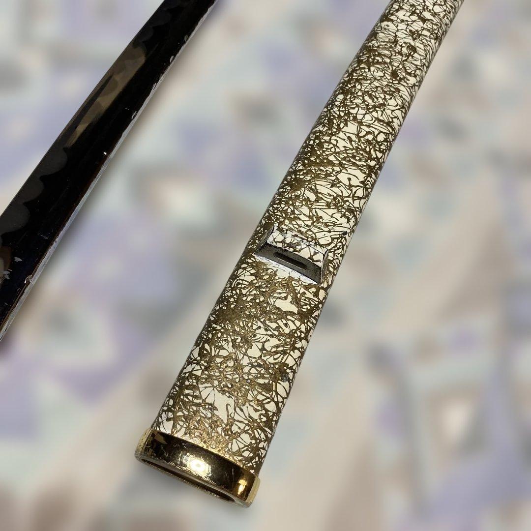 格安豪華版模造刀 黄色柄 鍔無し 金糸模様白鞘