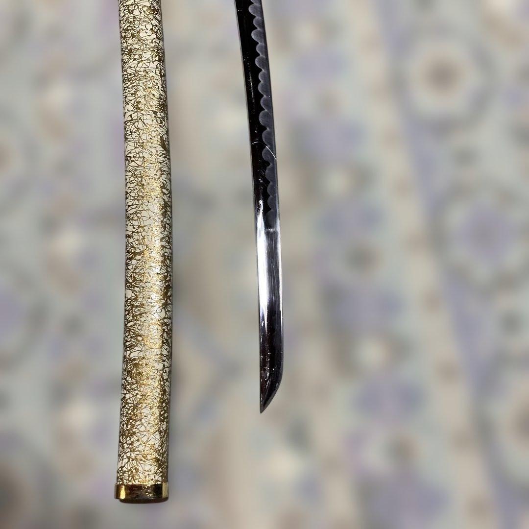 格安豪華版模造刀 黄色柄 鍔無し 金糸模様白鞘