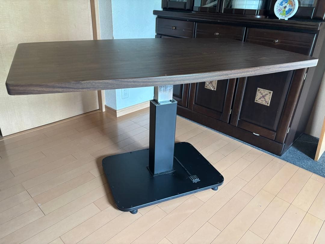 昇降式　リフトテーブル　ダークブラウン