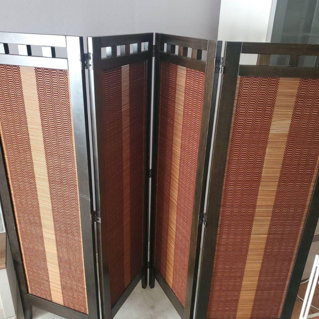 アジアン　和風　4連スクリーン　パーテーション　衝立　間仕切り