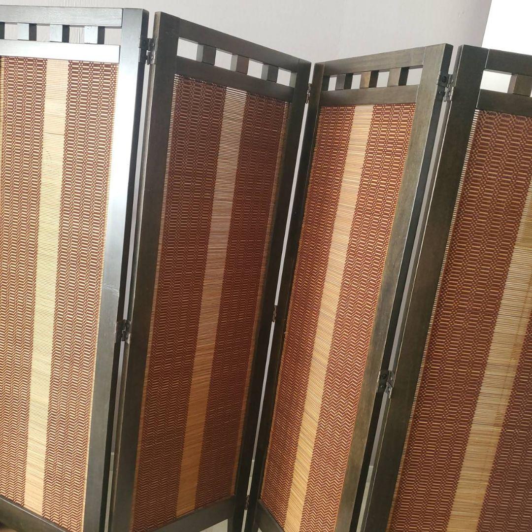 アジアン　和風　4連スクリーン　パーテーション　衝立　間仕切り