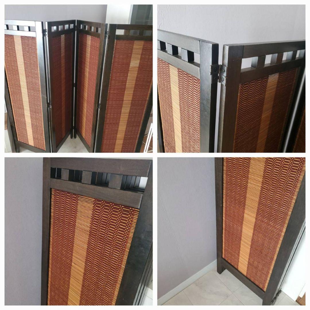 アジアン　和風　4連スクリーン　パーテーション　衝立　間仕切り