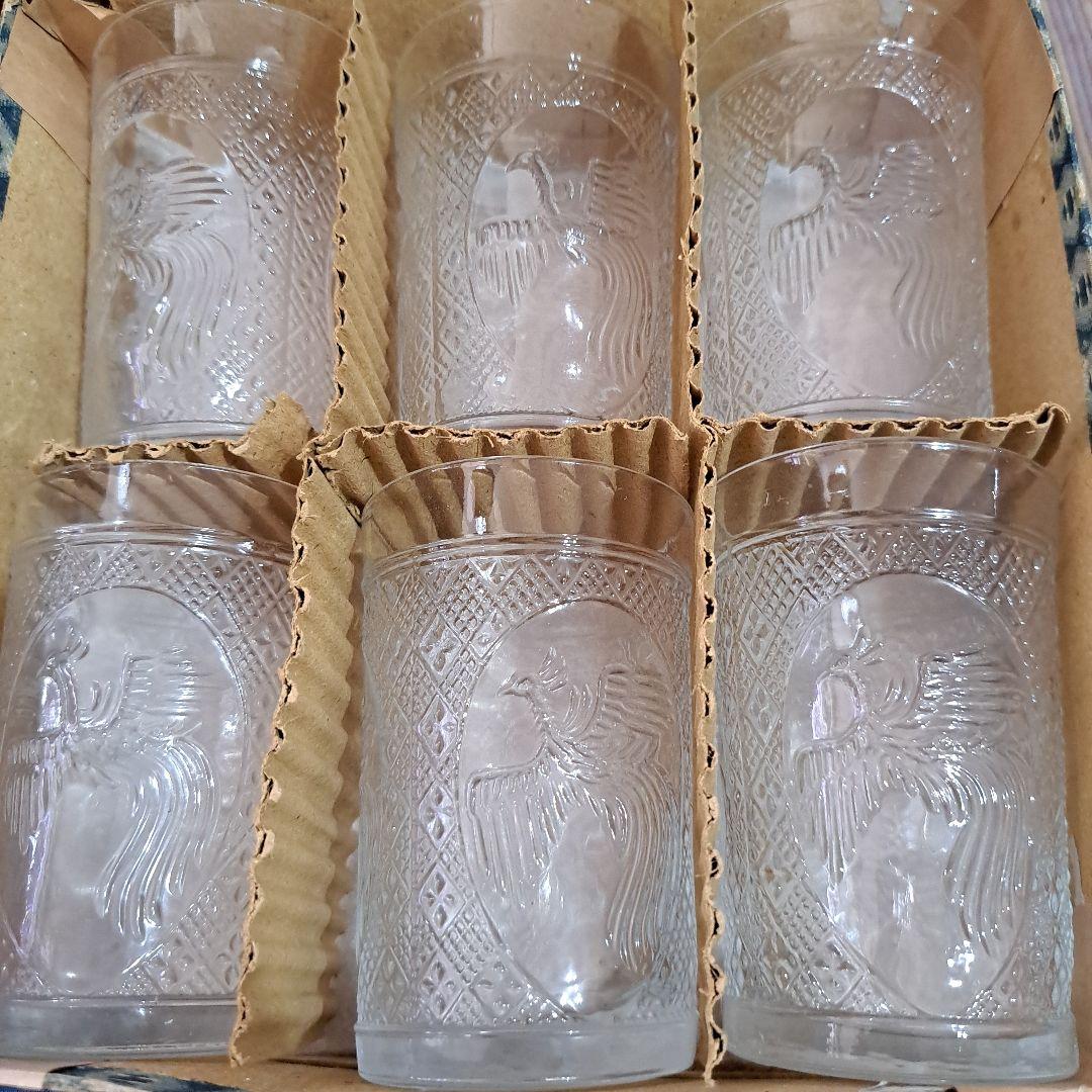 明治　東亜硝子製　THE BESTGLASS　　グラス　鳳凰文　六個　共箱