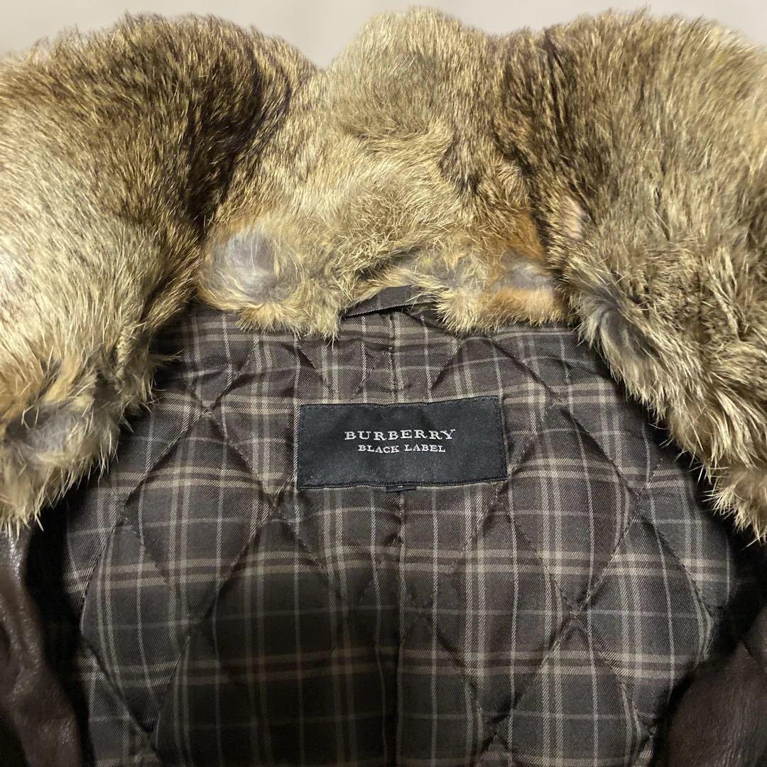 バーバリー ブラックレーベル レザージャケット ファー付き　羊革 ブラウン L