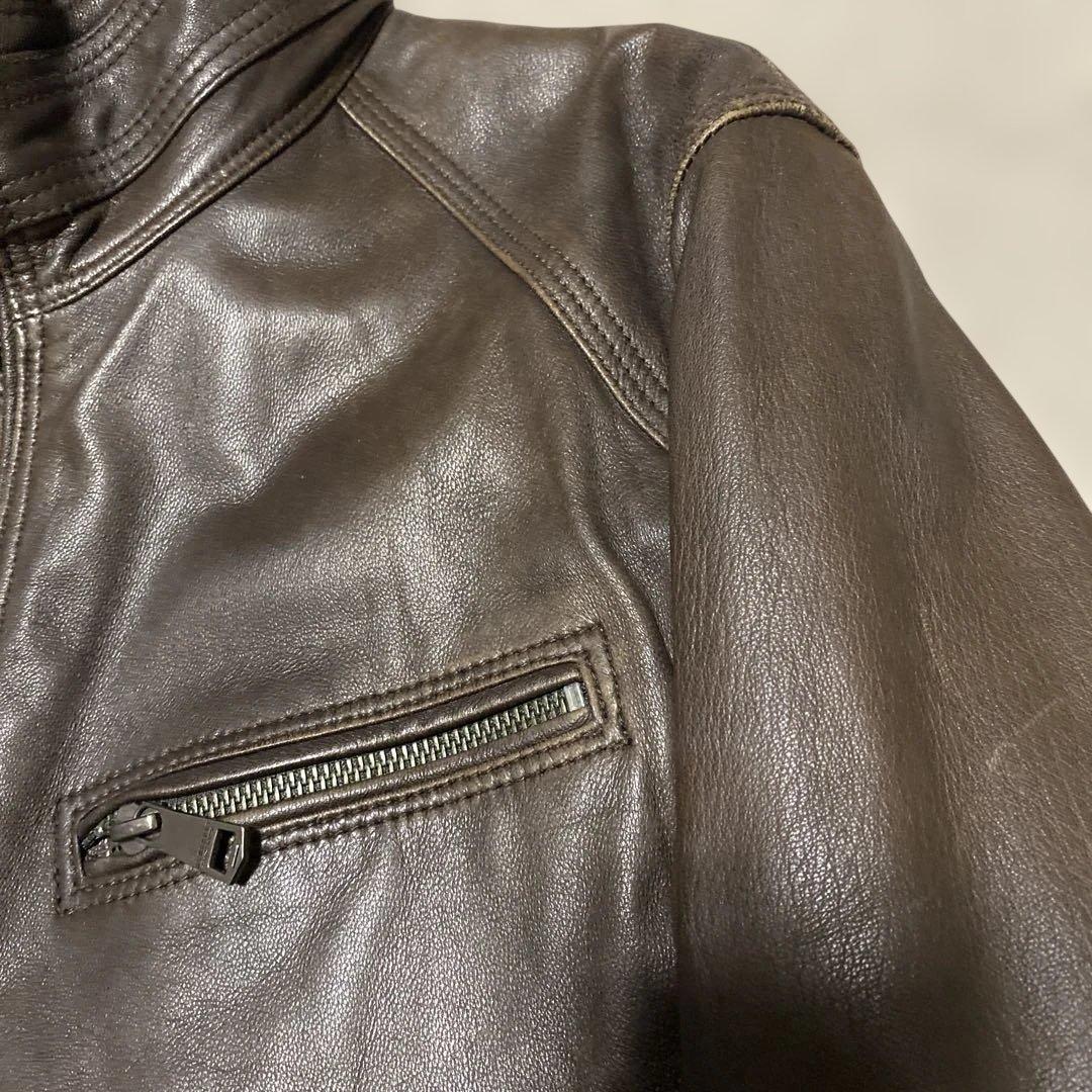 バーバリー ブラックレーベル レザージャケット ファー付き　羊革 ブラウン L