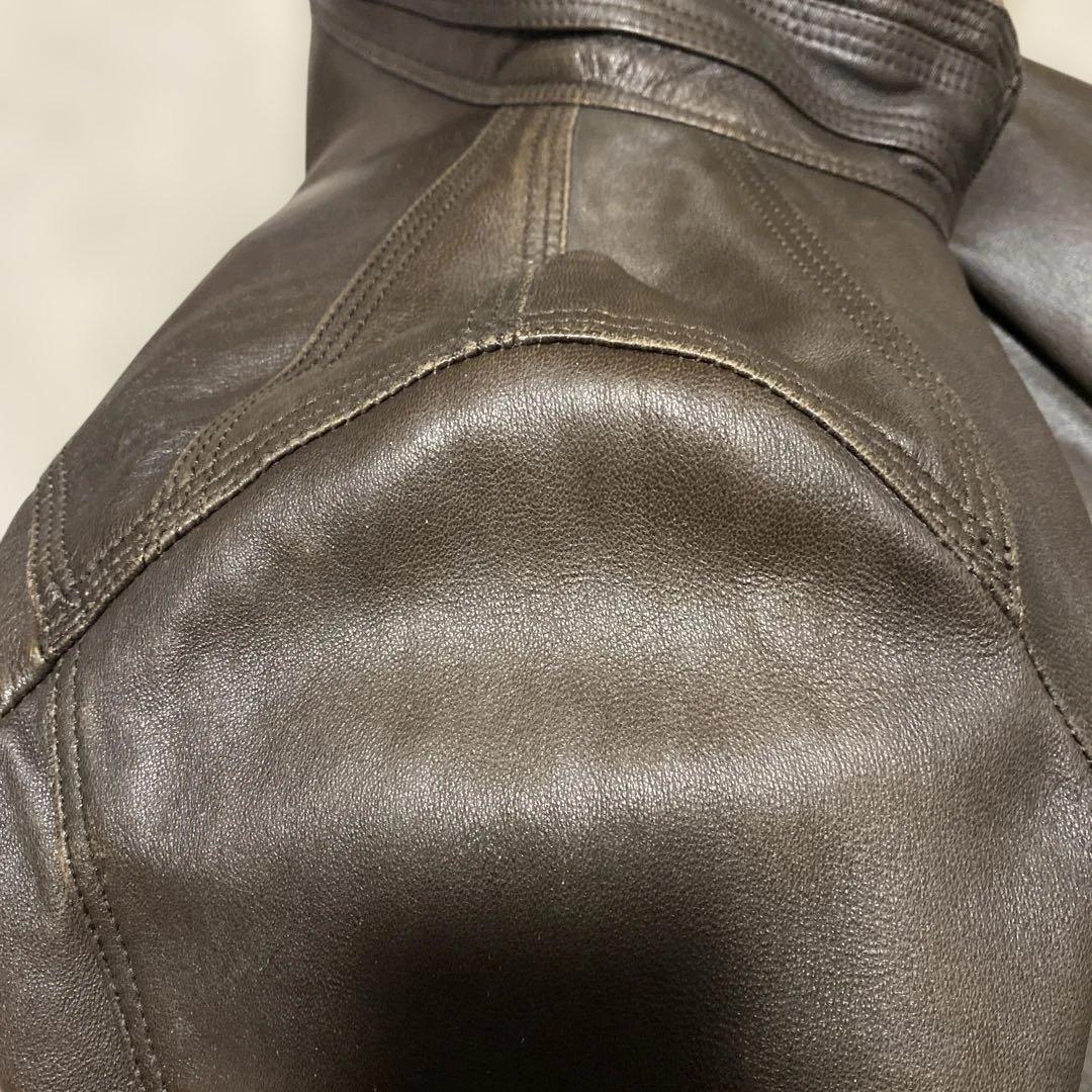 バーバリー ブラックレーベル レザージャケット ファー付き　羊革 ブラウン L