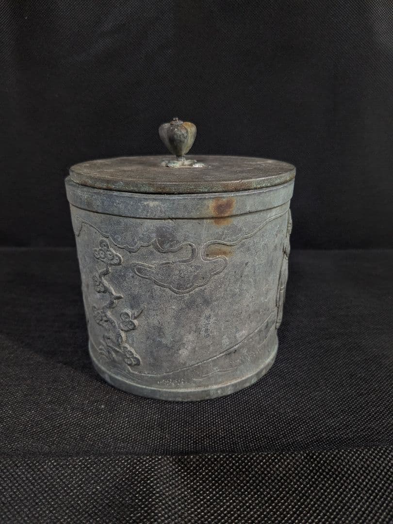 龍文堂刻印あり古い金属容器 茶道具 茶入 古美術 アンティーク ヴィンテージ