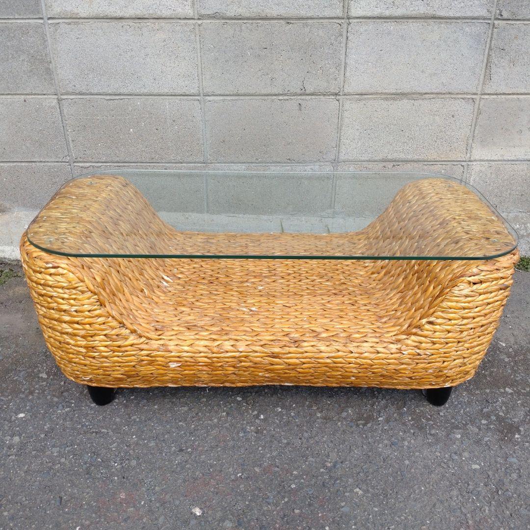 ガラス天板付きテーブル　リゾート　バリ風 ウォーターヒヤシンス