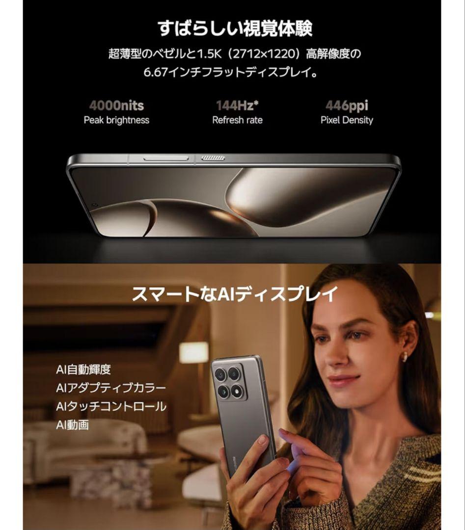 【新品未開封】Xiaomi 14T Pro (グレー 12GB+256GB)