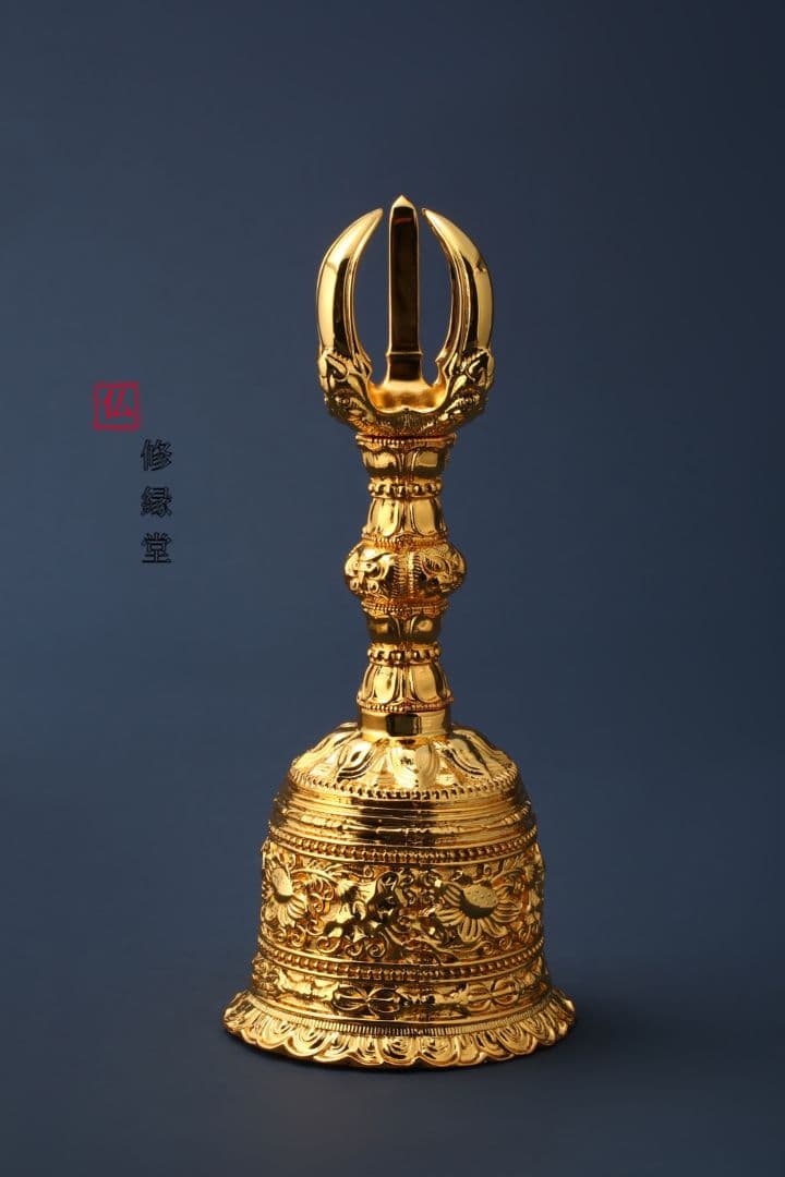 【修縁堂】密教法具古美術品 鬼面五鈷蓮金剛鈴 チベット密教 高さ18.5cm