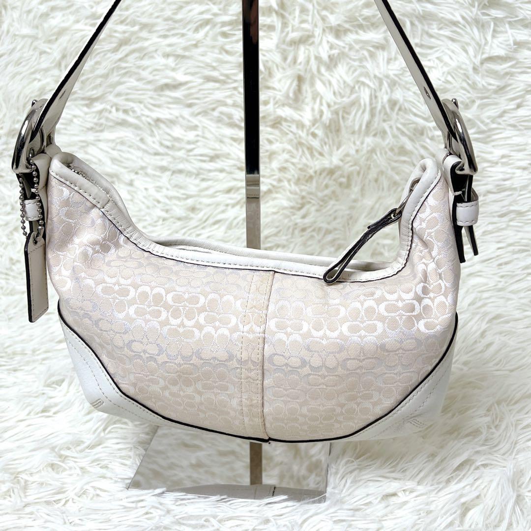 バッグ COACH Signature Mini Hobo White Jacquard