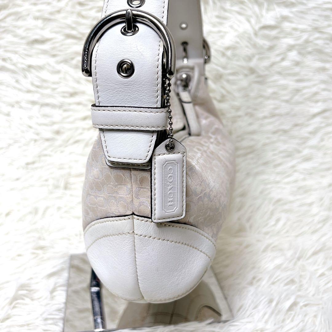 バッグ COACH Signature Mini Hobo White Jacquard
