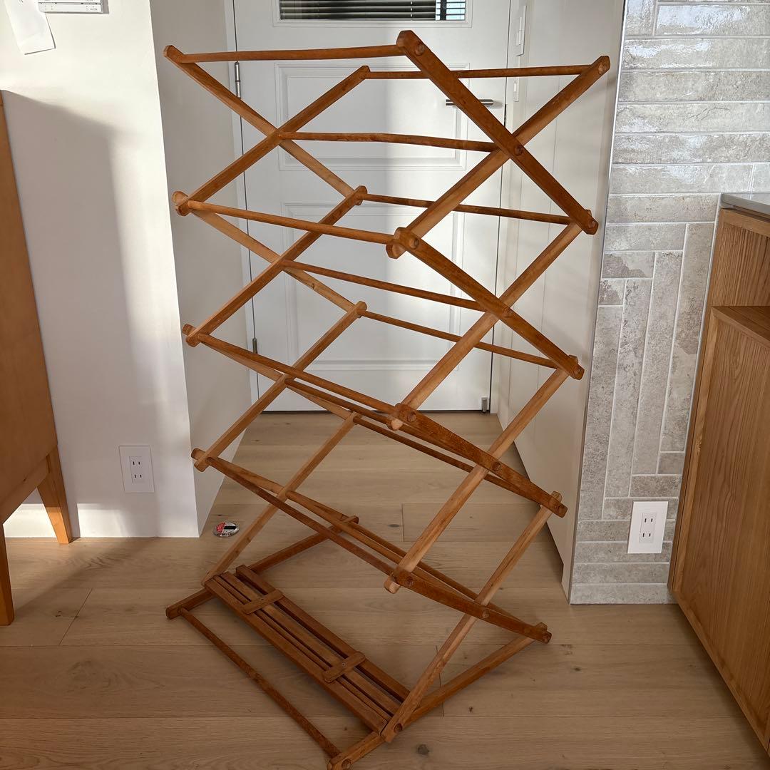 天然木製折りたたみランドリードライヤー ハンガー アンティーク