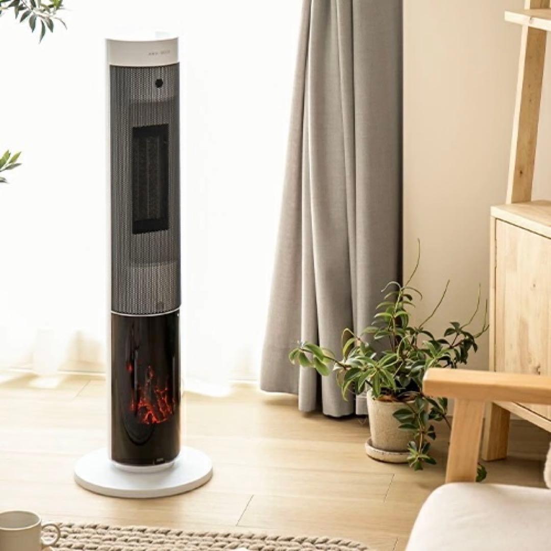 アンドデコ 暖炉調照明付き セラミック ファンヒーター lcht02-wh