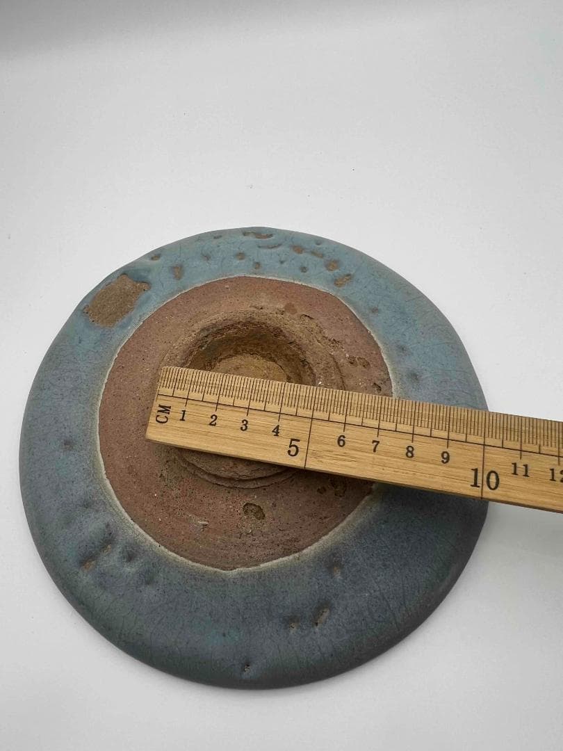 北宋時代　鈞窯　澱青釉飛紫紅斑盤　【旧家蔵出し】　窯変釉　辰砂皿(B-84)