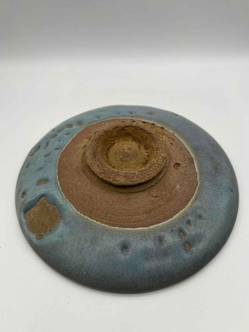 北宋時代　鈞窯　澱青釉飛紫紅斑盤　【旧家蔵出し】　窯変釉　辰砂皿(B-84)