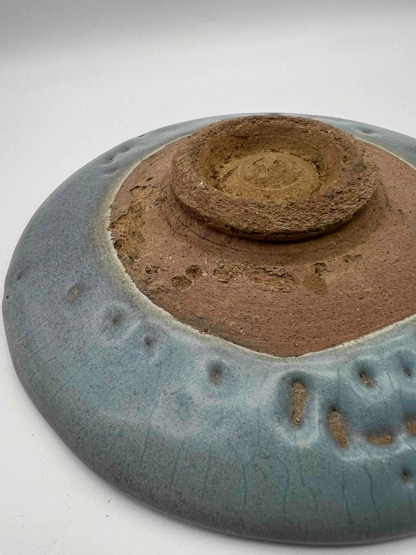 北宋時代　鈞窯　澱青釉飛紫紅斑盤　【旧家蔵出し】　窯変釉　辰砂皿(B-84)