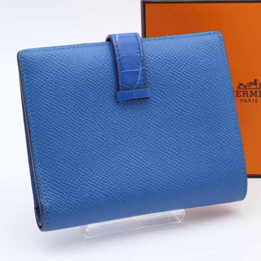 鑑定書付き【極美品】HERMES ベアンコンパクト　クロコ　二つ折り　エプソン