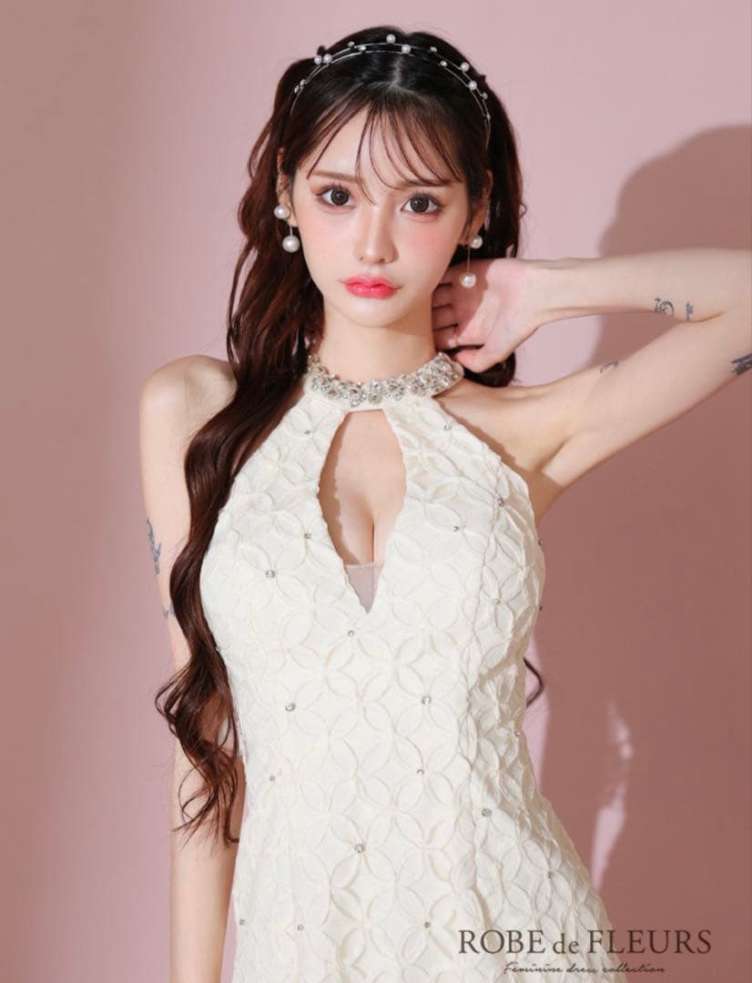 【ROBE de FLEURS/ローブドフルール】ビジューネック/ キャバドレス