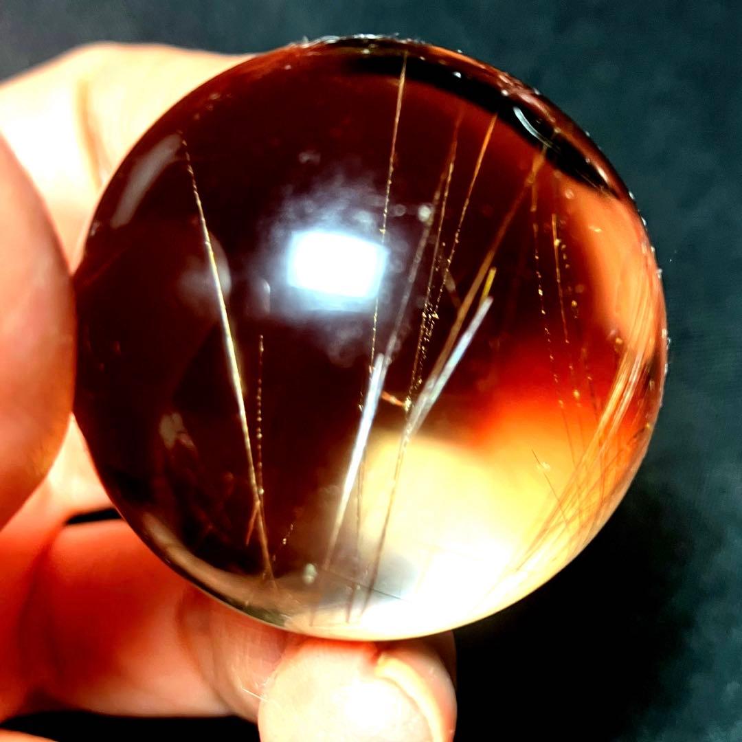 38mm ゴールドルチルクォーツ　丸玉　スフィア　金針水晶