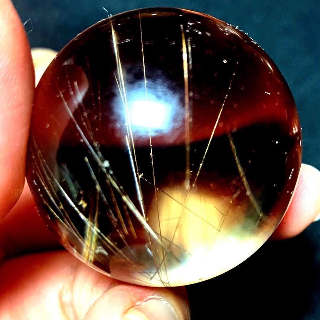 38mm ゴールドルチルクォーツ　丸玉　スフィア　金針水晶