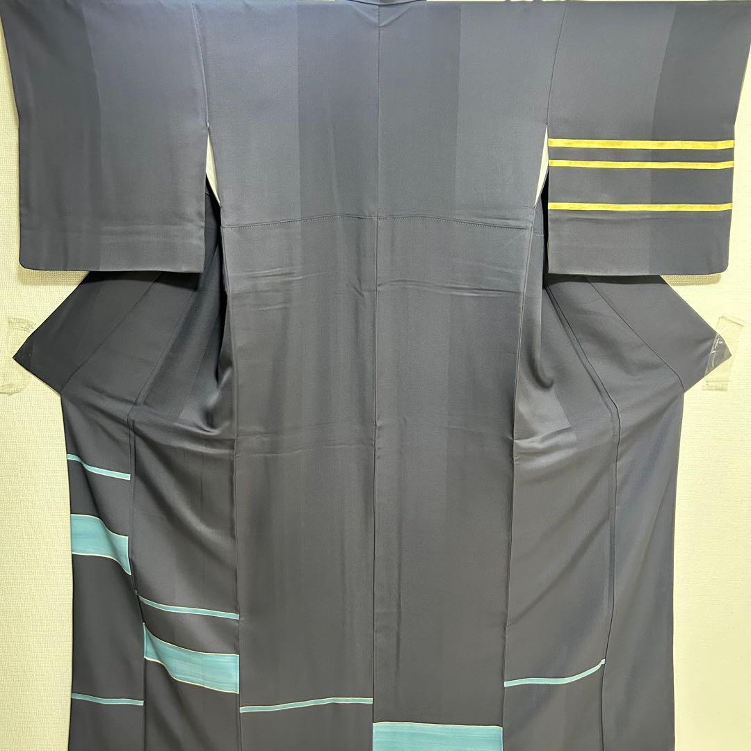 【 値下げ 】 一蔵謹製　八掛がオシャレ！　表もボーダーでオシャレな訪問着４１３