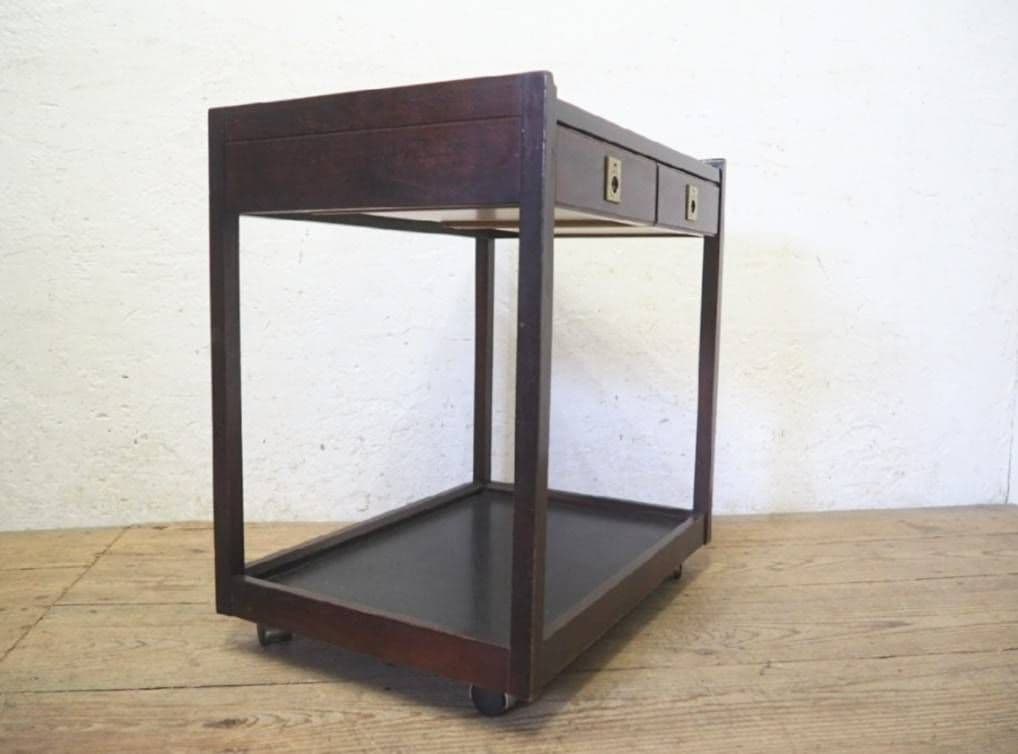 1072 オールドカリモク　キャスターワゴン　陳列台　作業台　キッチン　テーブル