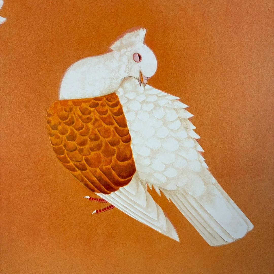 美品 上村松篁「双鳩」リトグラフ 直筆サイン・印章入 花鳥画 上村松園の長男