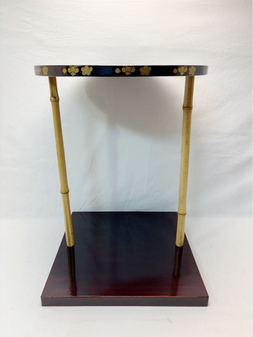 美品 茶道具 塗師 表完作 三友棚 三千家好み 梅蒔絵 組み立式 木地溜塗 共箱